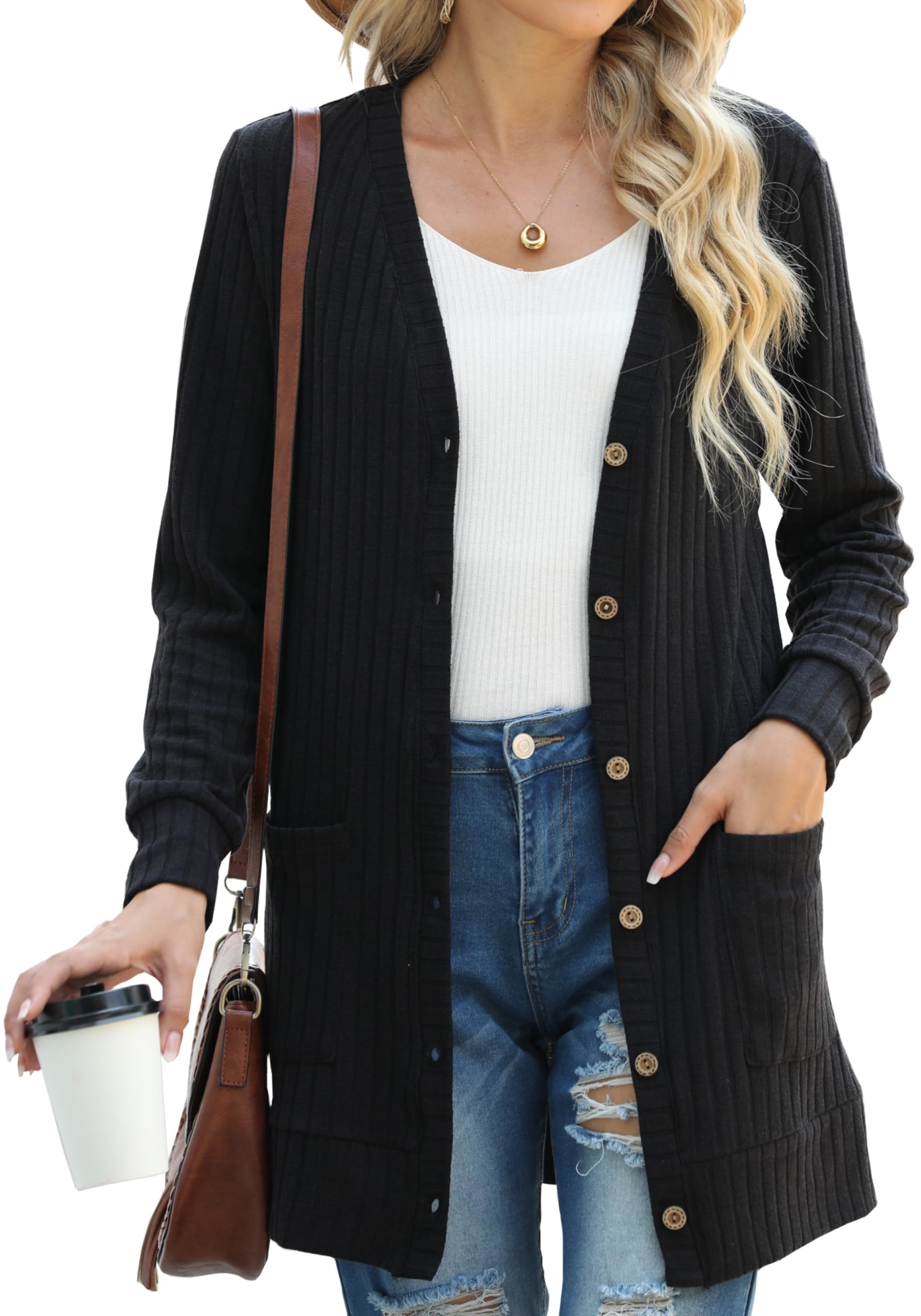GRECERELLE Women's Long Cardigan Long Sleeve Elegant Comfortable Front Opening B