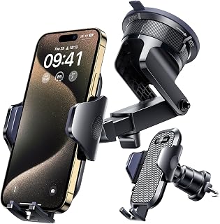 [True Military-Grade] Car Phone Holder VANMASS [Upgraded Strongest Suction&Clip] Cell Phone Mount for Dashboard Windshield Vent Kit, Truck Cradle Stand for iPhone 18 Pro Max 17 16 15 Android,Ink Black