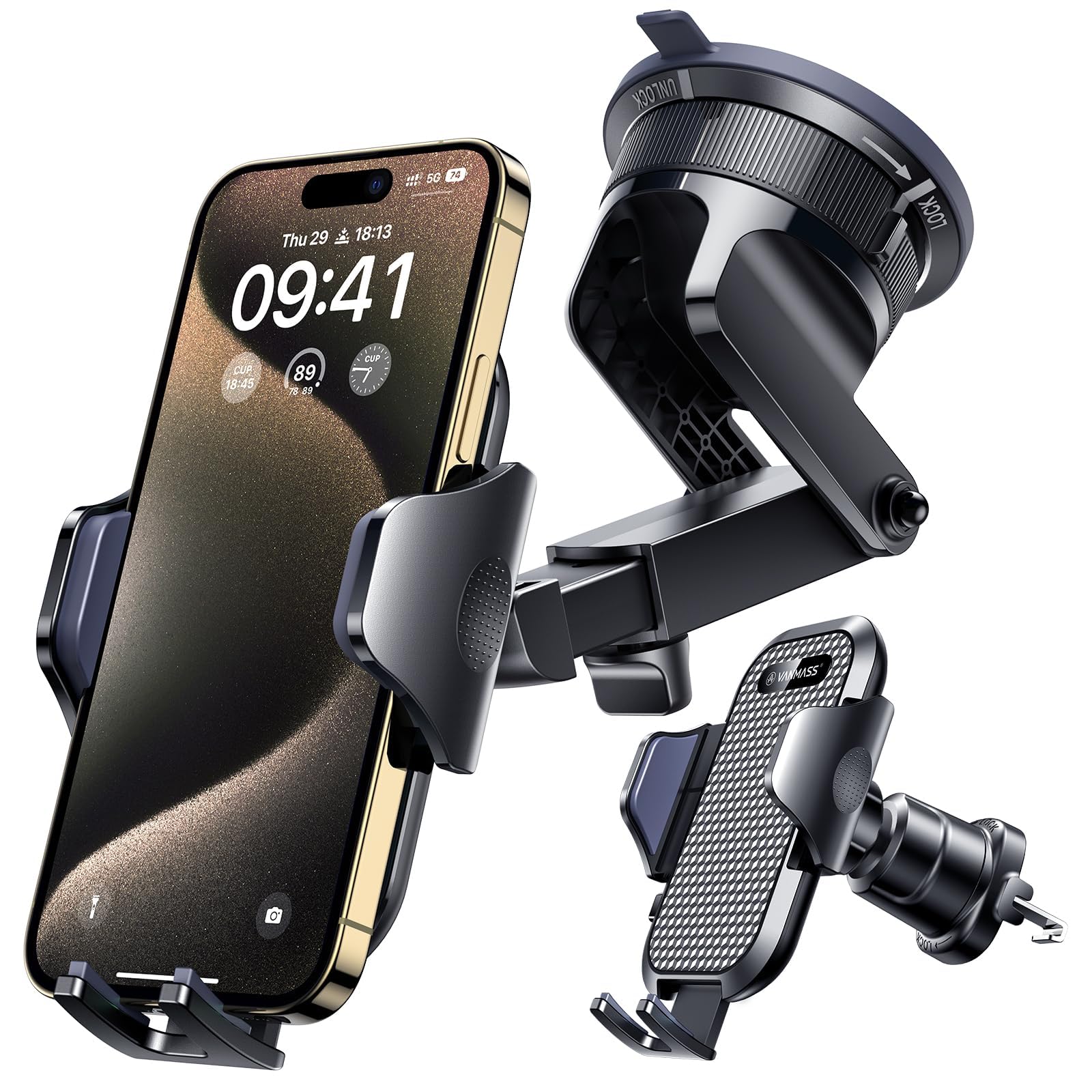 [True Military-Grade] Car Phone Holder VANMASS [Upgraded Strongest Suction&Clip]