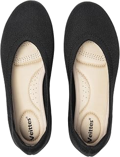 Veittes Women's Wide Flats Shoes Round Toe Knit Ballet Flats