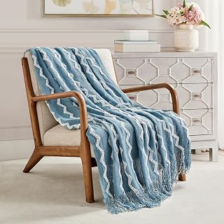 BOURINA Knitted Throw Blanket Soft Chenille Sofa Blanket,Blue 50x60Inch