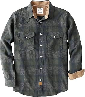 Dubinik® 6 oz Flannel Shirt Men's Long Sleeve Press Stud Casual Shirts