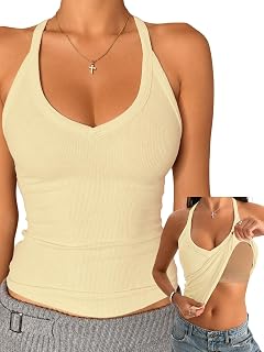 Danysu Women's V Neck Tank Top Ribbed Tee