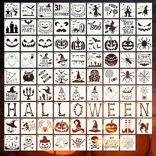 DZXCYZ 80 Pcs 3 x 3 Inch Halloween Stencils for Painting on Wood, Reusable Happy Pumpkin Spider Web Stencil DIY Ornaments Ghost Paint Template Set for Wall Door Home Decor