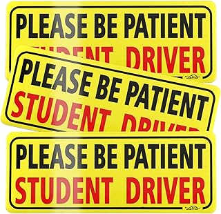 JUSTTOP 3pcs Student Driver Magnet for Car, Please Be Patient Student Driver, New Drivers Sticker Safety Warning, Magnetic Reflective Rookie Driver Bumper Sticker (Black&Red)