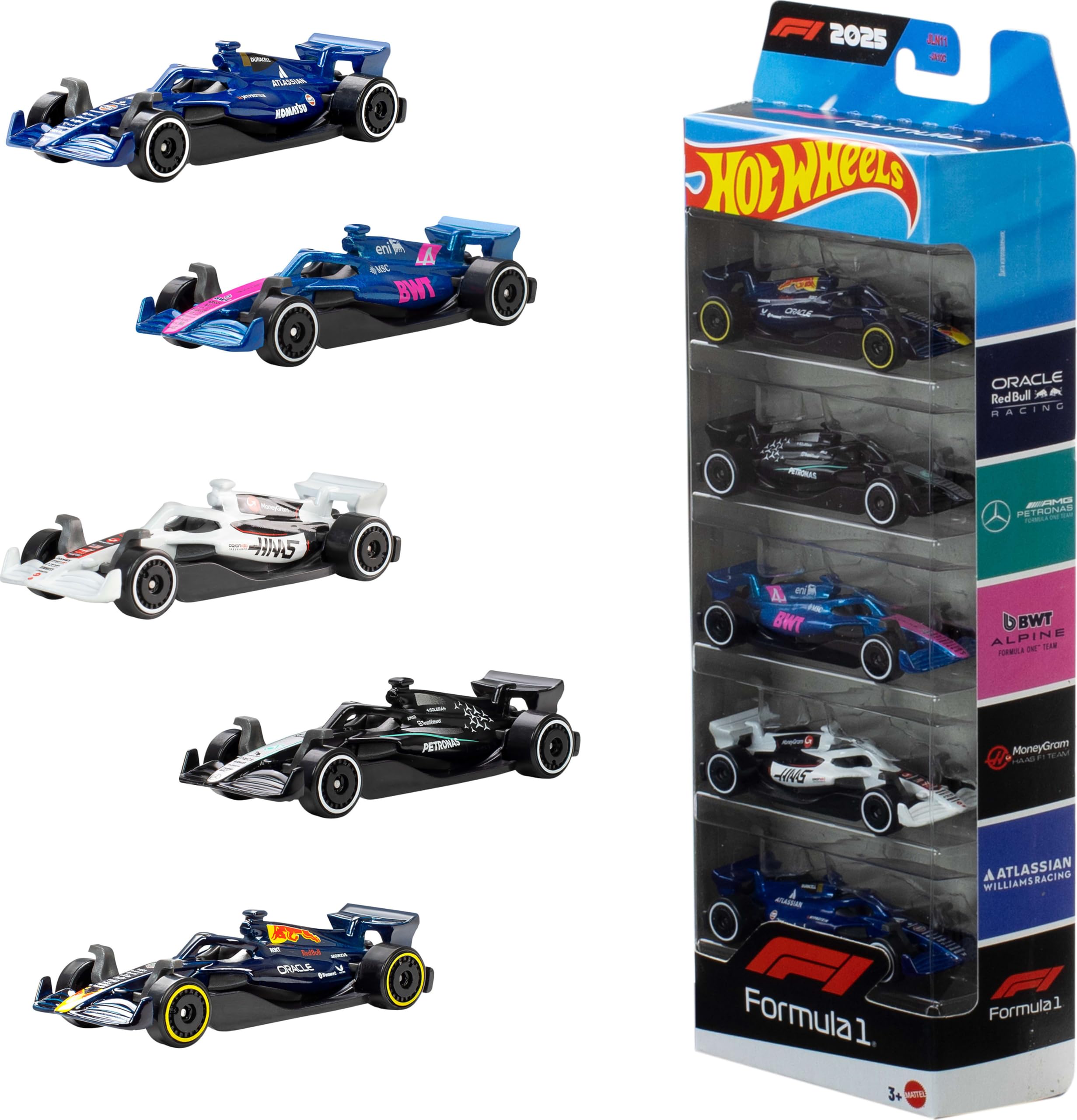 Hot Wheels 1:64 Scale 5-Pack Formula 1 Die-Cast Toy Cars | Set of 5 Officially L