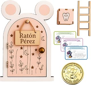 Zaldun Wooden Mouse Perez Door – Magic House with Opening Door, Tooth Box, Ladder, Certificates and Coin – Children's Gift