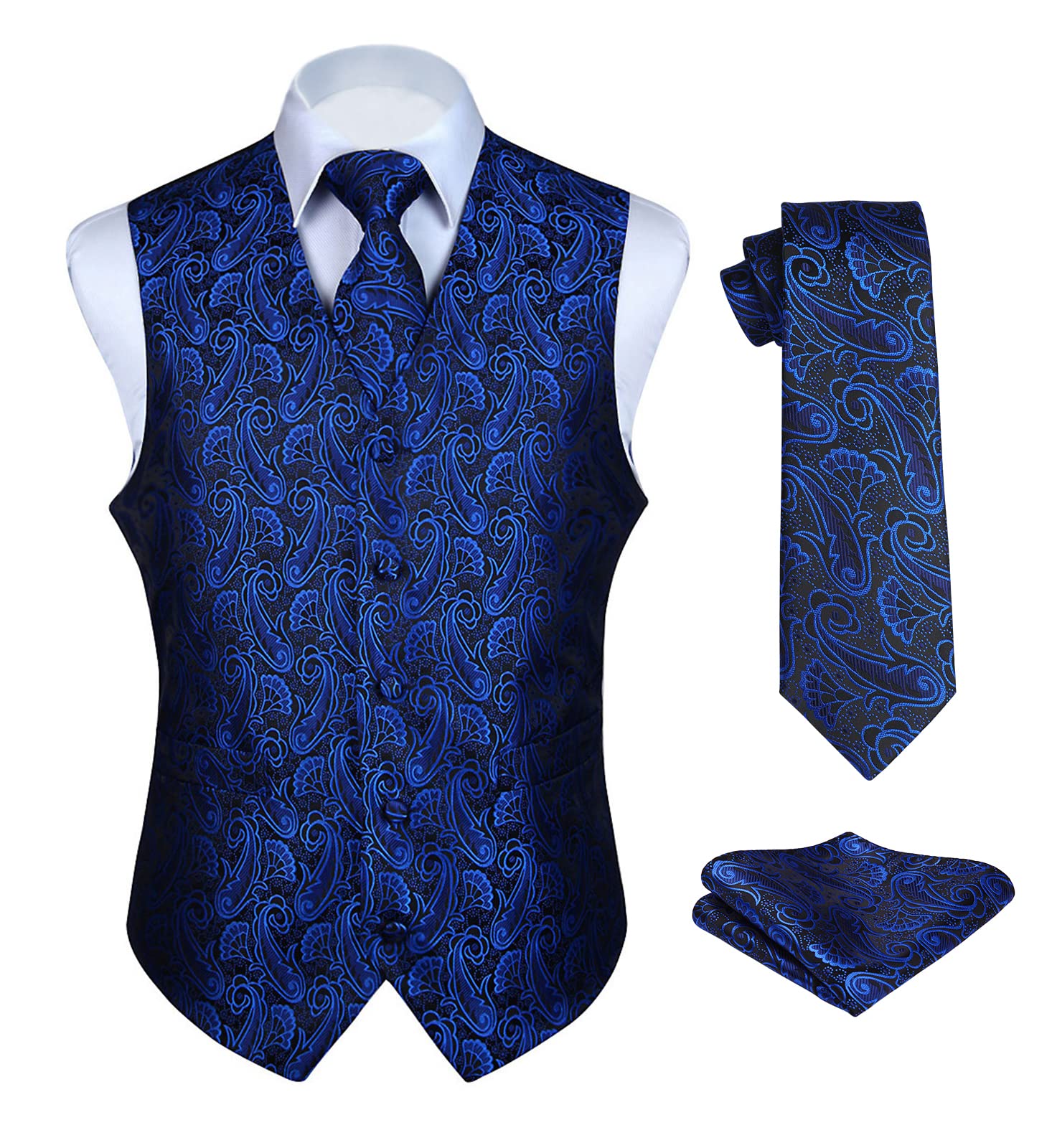 Enlision Men's Elegant Paisley Waistcoat Jacquard Waistcoat Waistcoat Tie and Ha