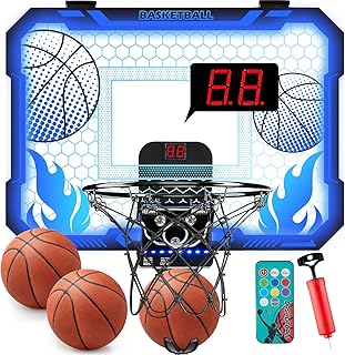 Indoor Basketball Hoop for Kids with Led Lights Mini Basketball Hoop with Remote Control Over The Door Basketball Hoop with Scoreboard Basketball Toys Gifts for 4-12 Year Old Boys Girls