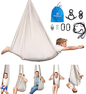 Harkla Sensory Swing for Kids & Adults, Holds 200lbs, Includes 360° Swivel | Hug Like Calming Effect and Durable Soft Stretch Fabric - Easy Assembly, Heavy Duty Hardware and 3rd Party Tested