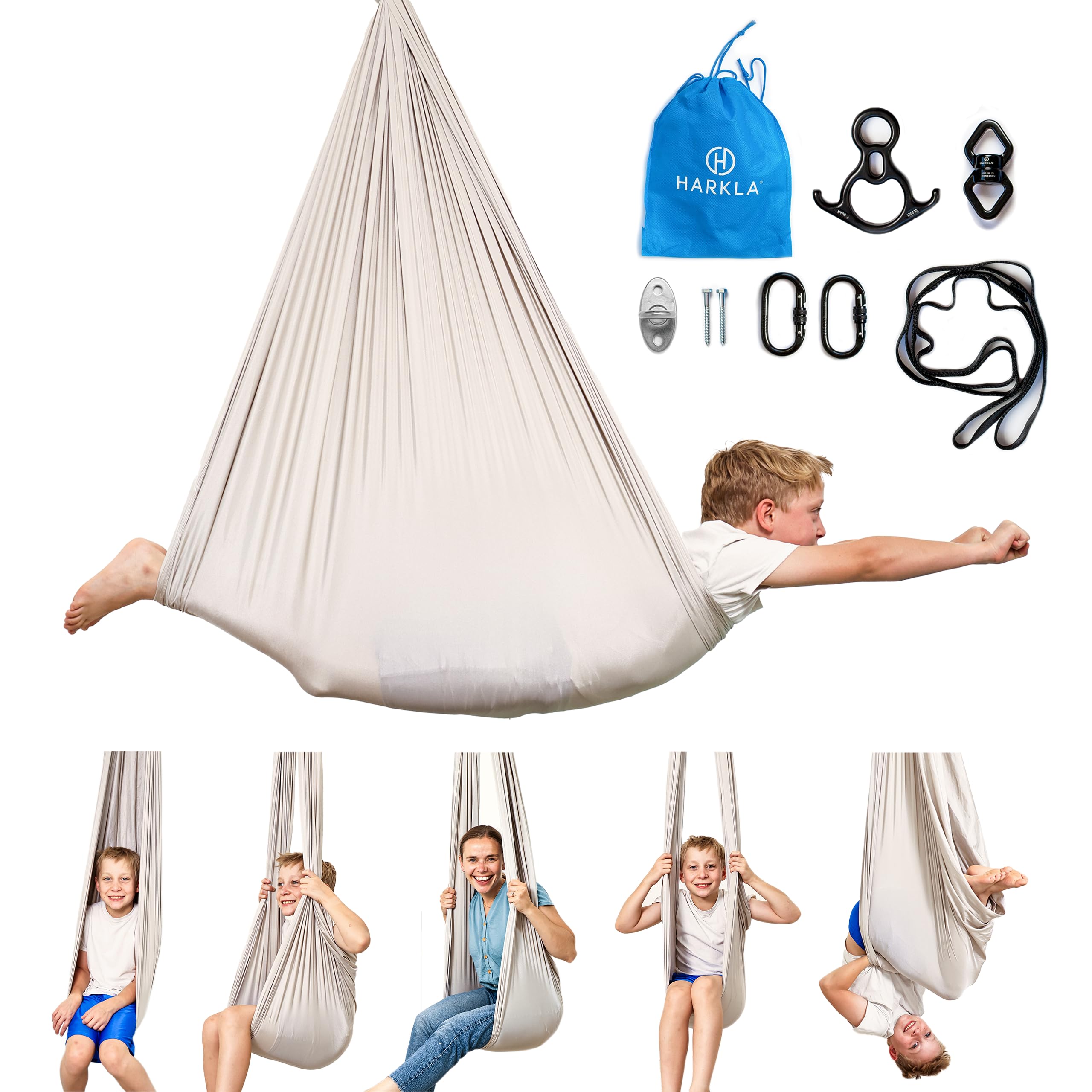 Harkla Sensory Swing for Kids & Adults, Holds 200lbs, Includes 360° Swivel | Hug