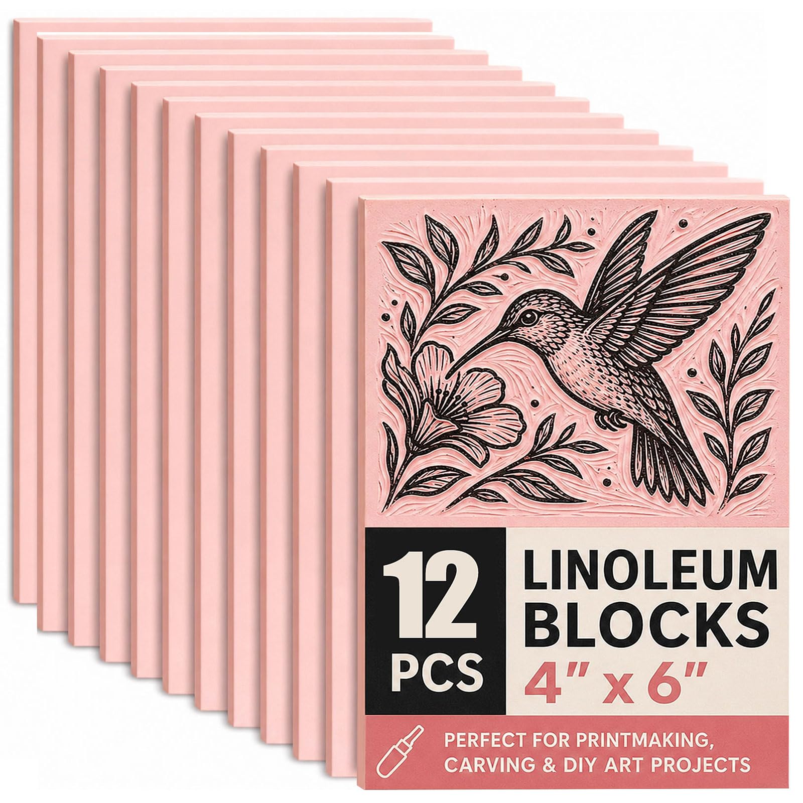 Bobblebro 12 PCS 4"x6" Soft Linoleum Blocks for Printmaking & Stamp Making | Rub