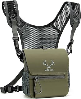 MOXULE Binocular Harness Chest Pack: Bino Case, Magnetic Lid, Rain Cover | Silent one-hand access, water-resistant fabric, MOLLE webbing for hunting, birdwatching and hiking