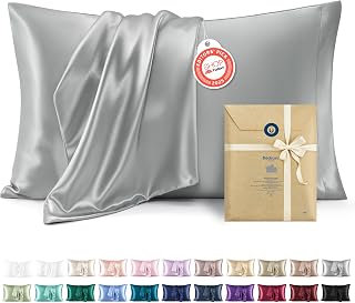 Bedsure Satin Pillow Cases Queen - Similar to Silk Pillowcase 2 Pack Grey | Silky Pillow Cases, Decorative Covers, Room Decor, Gifts for Women Men, Envelope Closure, For Hair Skin, 20" x 30"