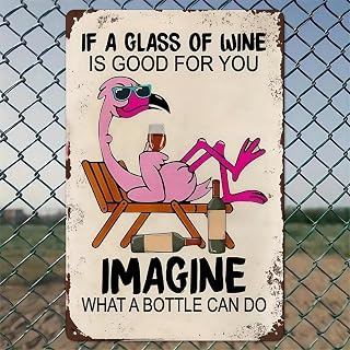 Flamingo Lounging with Wine on A Beach Chair Rustic Aluminum Wall Art & Metal Tin Sign - 8x12in Vintage Indoor Outdoor Decor for Home, Office, Cafe, Yard & Farm