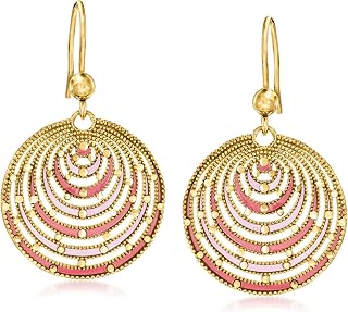 Ross-Simons Italian Pink and Red Enamel Milgrain Drop Earrings in 18kt Gold Over Sterling
