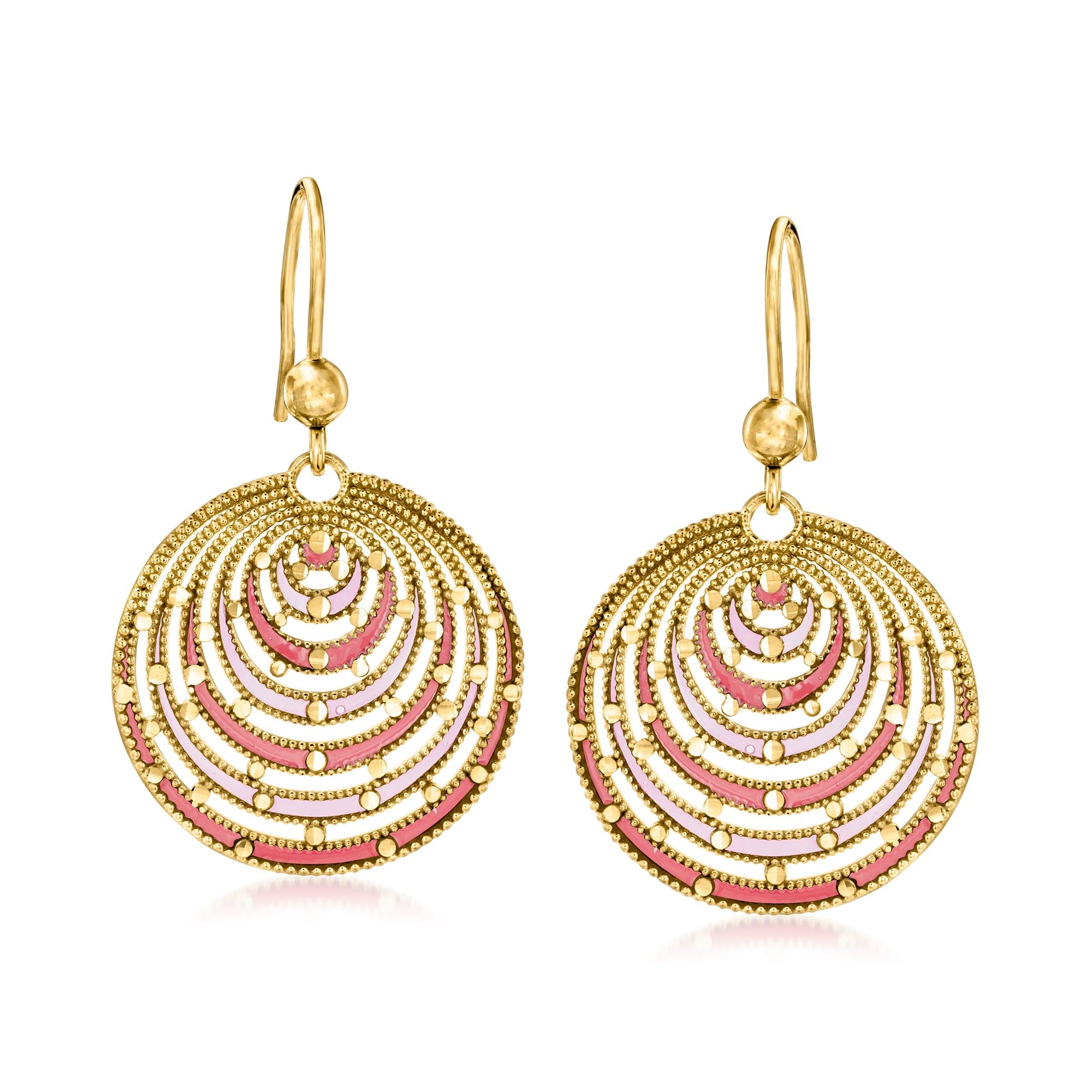 Ross-Simons Italian Pink and Red Enamel Milgrain Drop Earrings in 18kt Gold Over