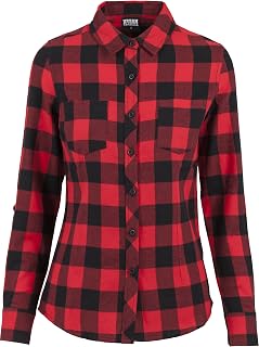 Urban Classics Ladies Turnup Checked Flannel Shirt Women's Flannel Shirt Black/Red