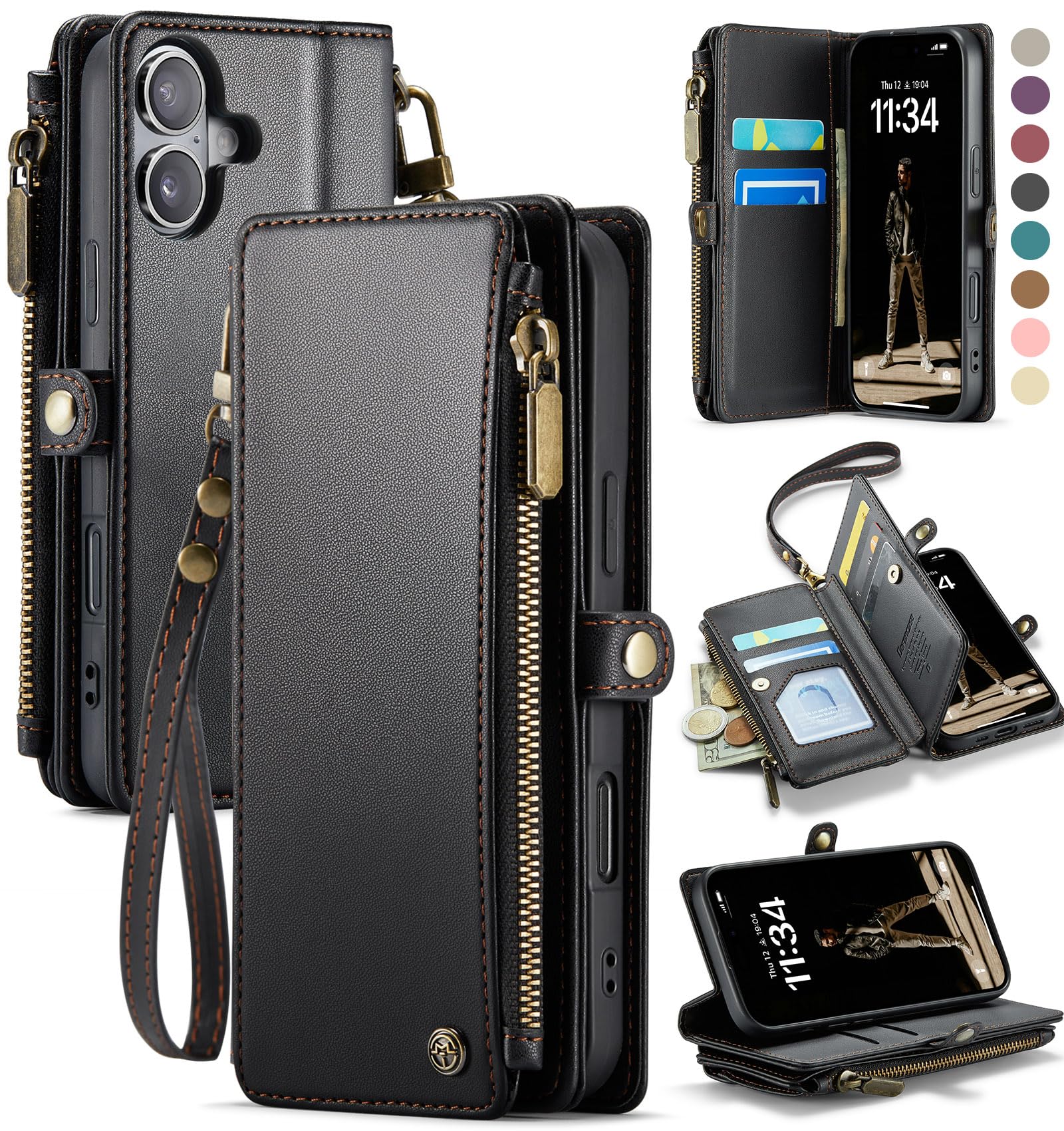 Defencase for iPhone 16 Wallet Case with RFID Blocking Card Holder, Black