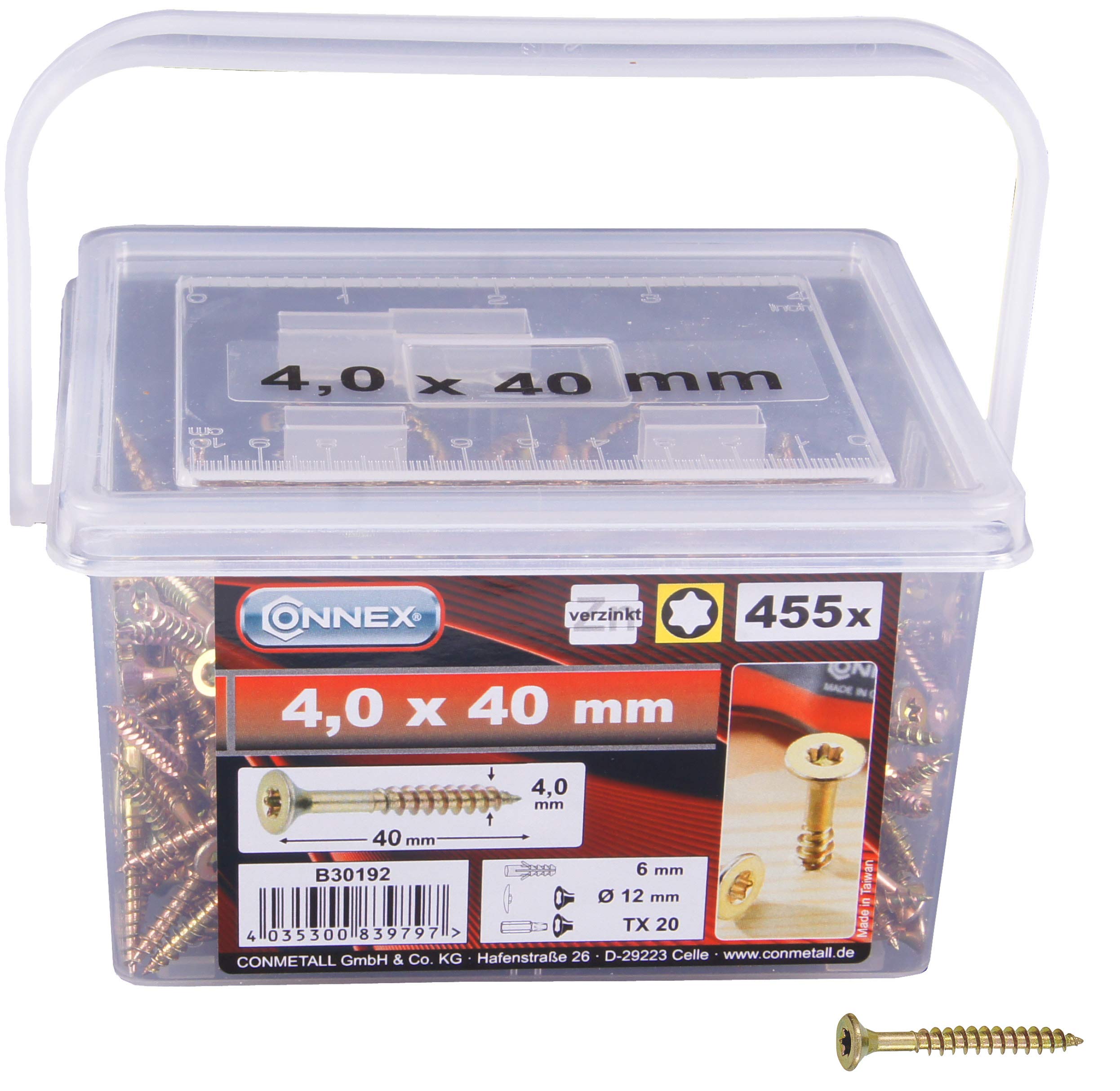Connex B30192 Universal Countersunk Screws TX Star Drive Chipboard Screws 0.5 x 
