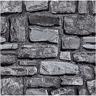 COMSTICKC 3D Self Adhesive Stone Wall Panels, 10 Pieces 30 x 30 cm, 3D Wallpaper, PVC Decorative Brick Wall Panel Stickers for Living Room Office Kitchen (Dark Grey)