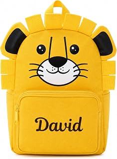 Balú Personalised Backpack with Embroidered Name (Yellow Lion) | Kindergarten, preschool and baby | Embroidery on thread | 10.9 L: molt, lunch box and bottle | 240 g | Padded handles
