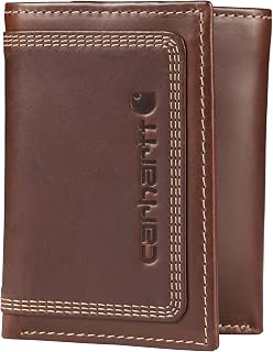 Carhartt Men's Top Grain Leather Trifold, Contrasting Stitch