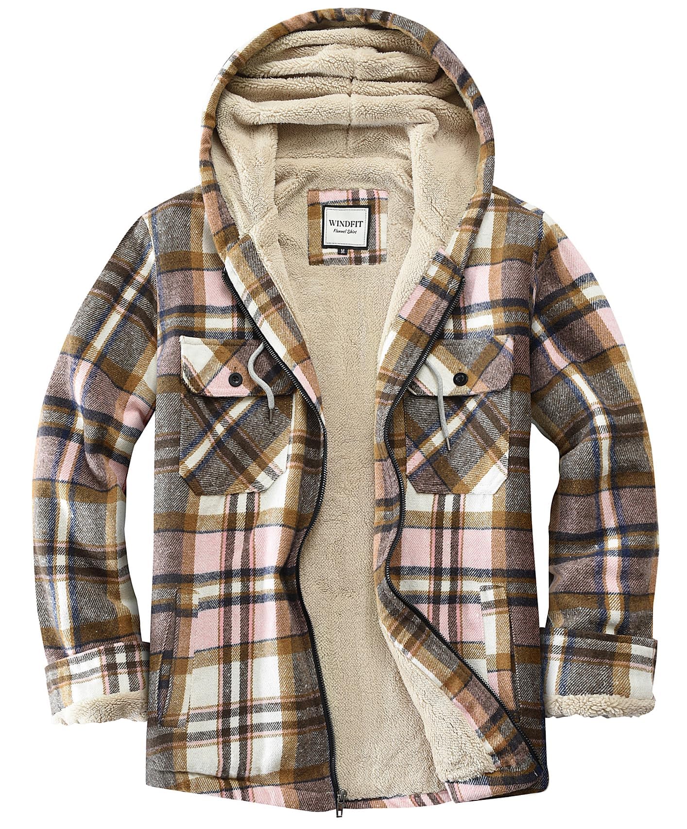 WINDFIT Womens Fleece Flannel Jacket Full Zip Plaid Sherpa Lined Jacket for Wome