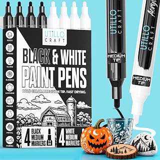 Utillo Craft Black and White Paint Pens (8-Pack) Medium 2-3mm