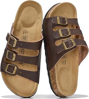 Project Cloud 100% Genuine Leather Footbed Sandals for Women Slides Women
