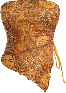 Milumia Women's Boho Crop Top Y2k Asymmetrical Bandana Tube Tops 2000s