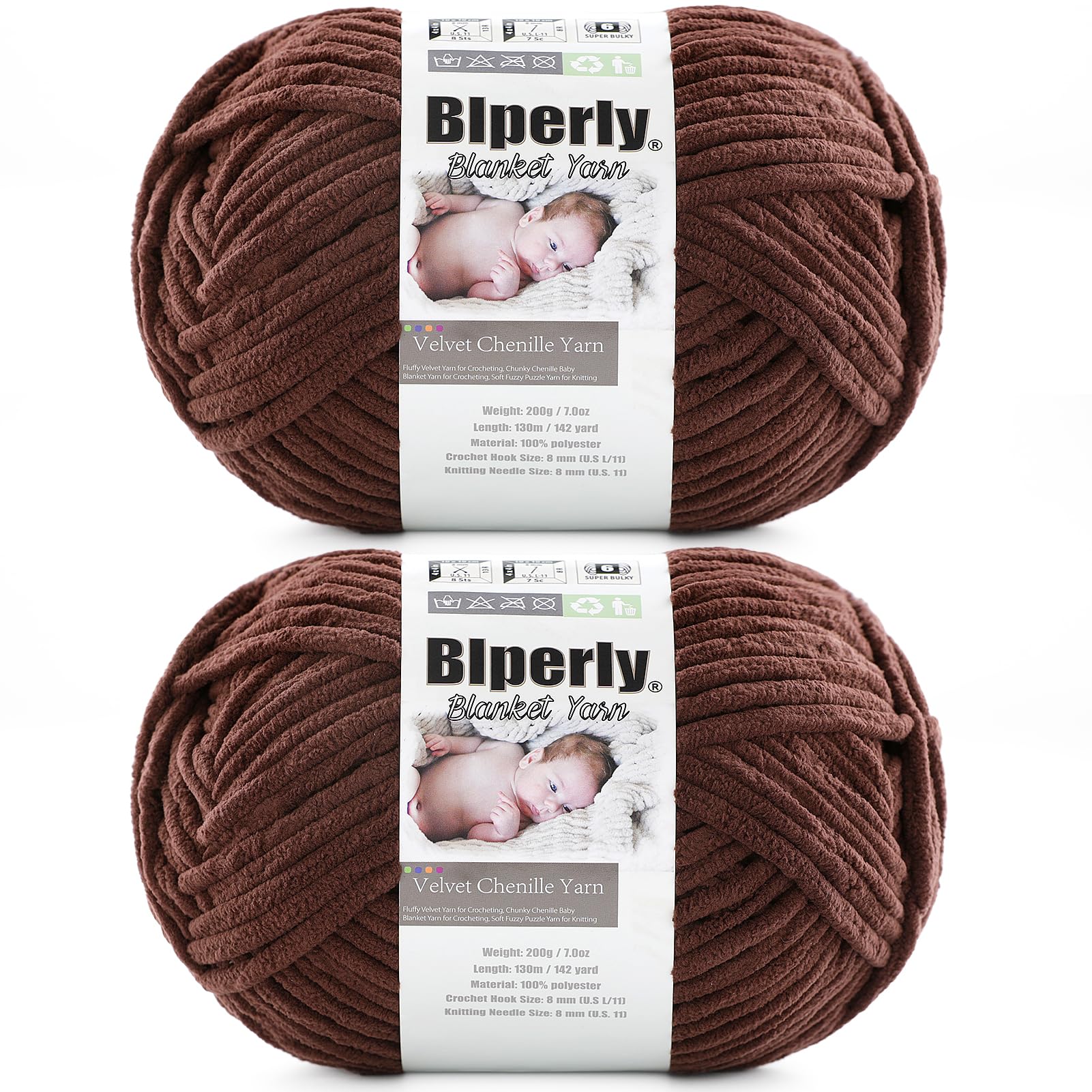 6 Super Bulky Chenille Yarn for Crocheting, Brown Chunky Yarn for Crochet | 2 Pa
