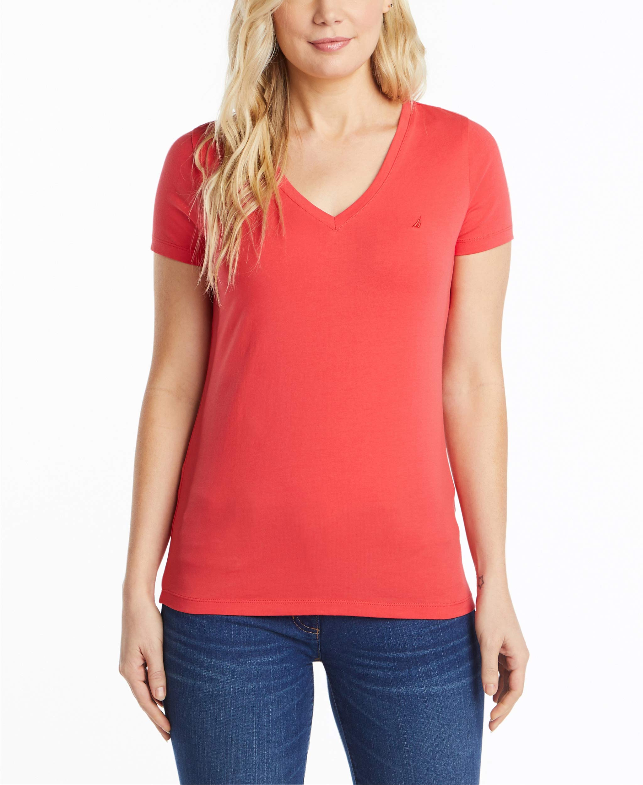Nautica Damen Easy Comfort V-Neck Supersoft Stretch Cotton Solid T-Shirt T-Shirt