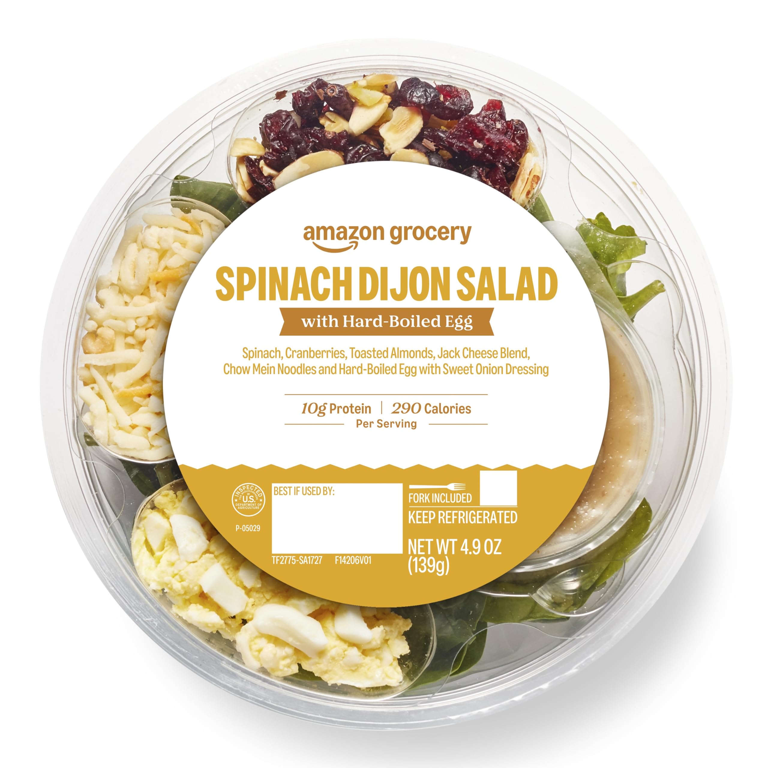 Amazon Grocery, Spinach Dijon Salad with Hard-Boiled Egg, 4.9 Oz (Previously Ama