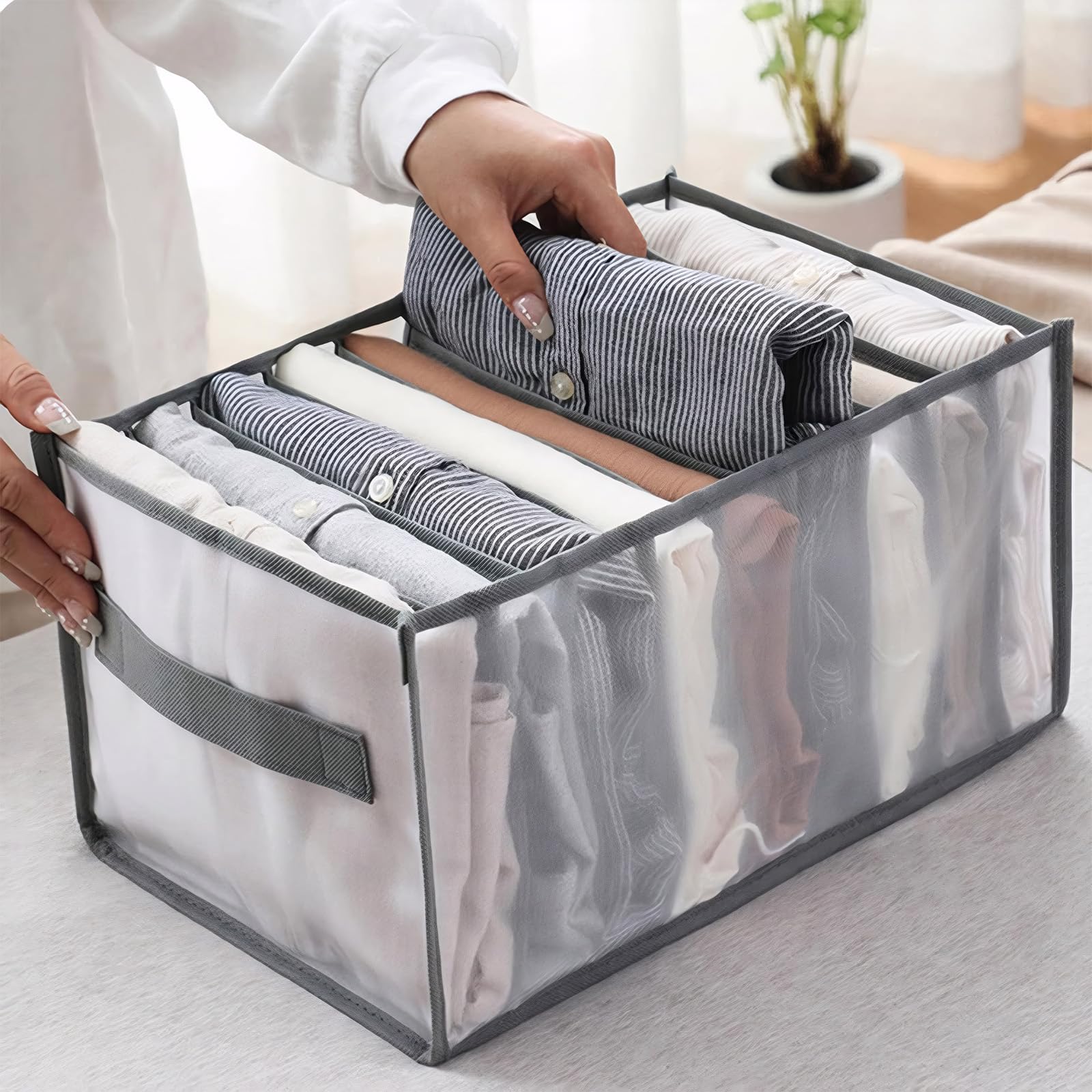 7-Compartment Underwear Storage Box with Breathable Nylon Mesh,Foldable Drawer O