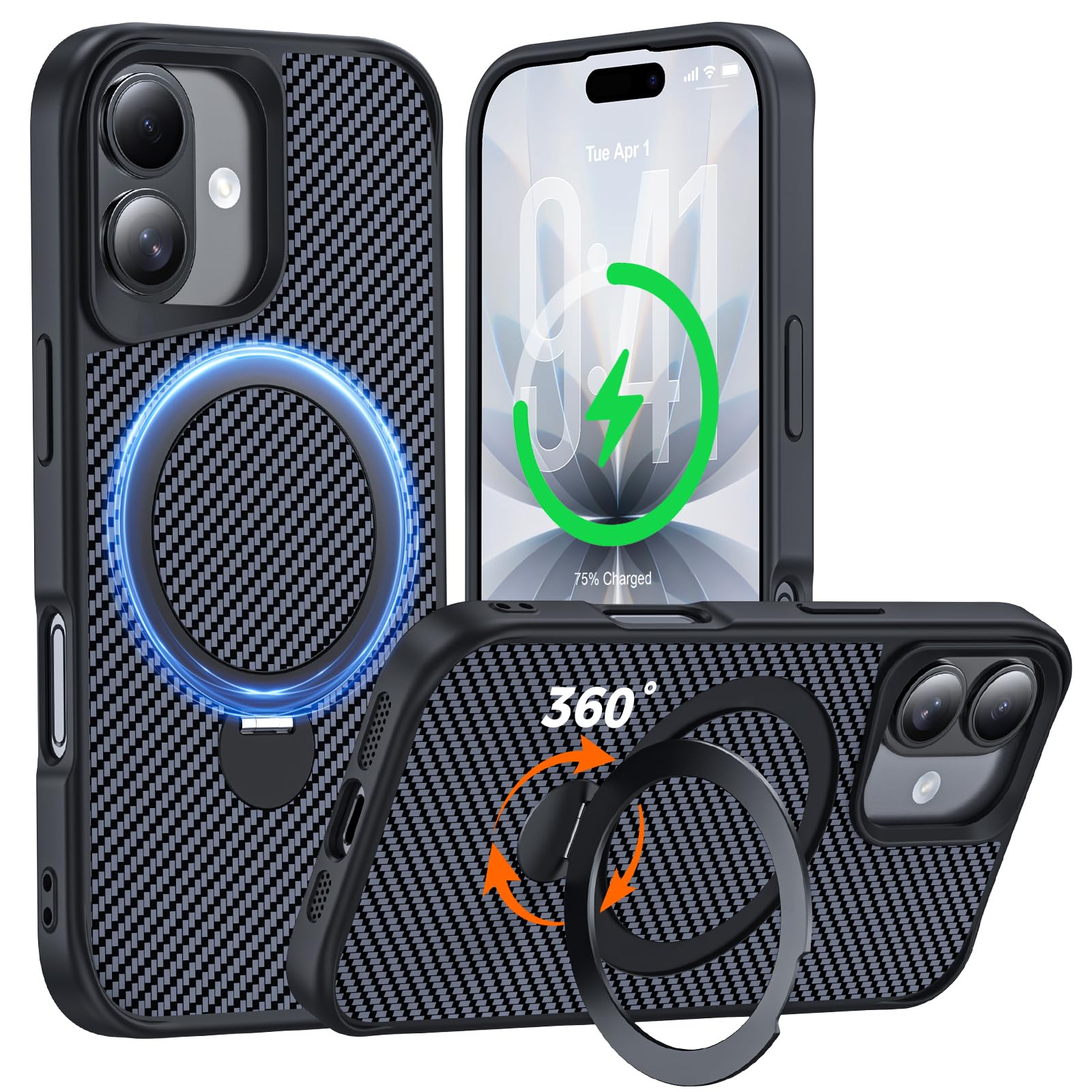 Designed for iPhone 17 Case with Stand, Black