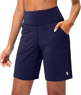 SANTINY Bermuda Shorts for Women with Pockets Athletic Workout Shorts