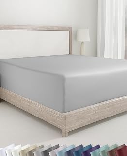Softest Full Fitted Sheet, 100% Cotton 400 Thread Count, No Pop-Off Elastic, Deep Pocket, Durable Cooling Sateen Weave Sheet with Head & Foot Tags (Full, Light Gray)