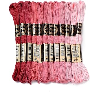 12 Skeins of Red Cross Stitch Thread 0.5 mm Embroidery Thread 6 Strands Polyester for Friendship Bracelets and Crafts, 12 Colours, 8.23 Metres/Skein