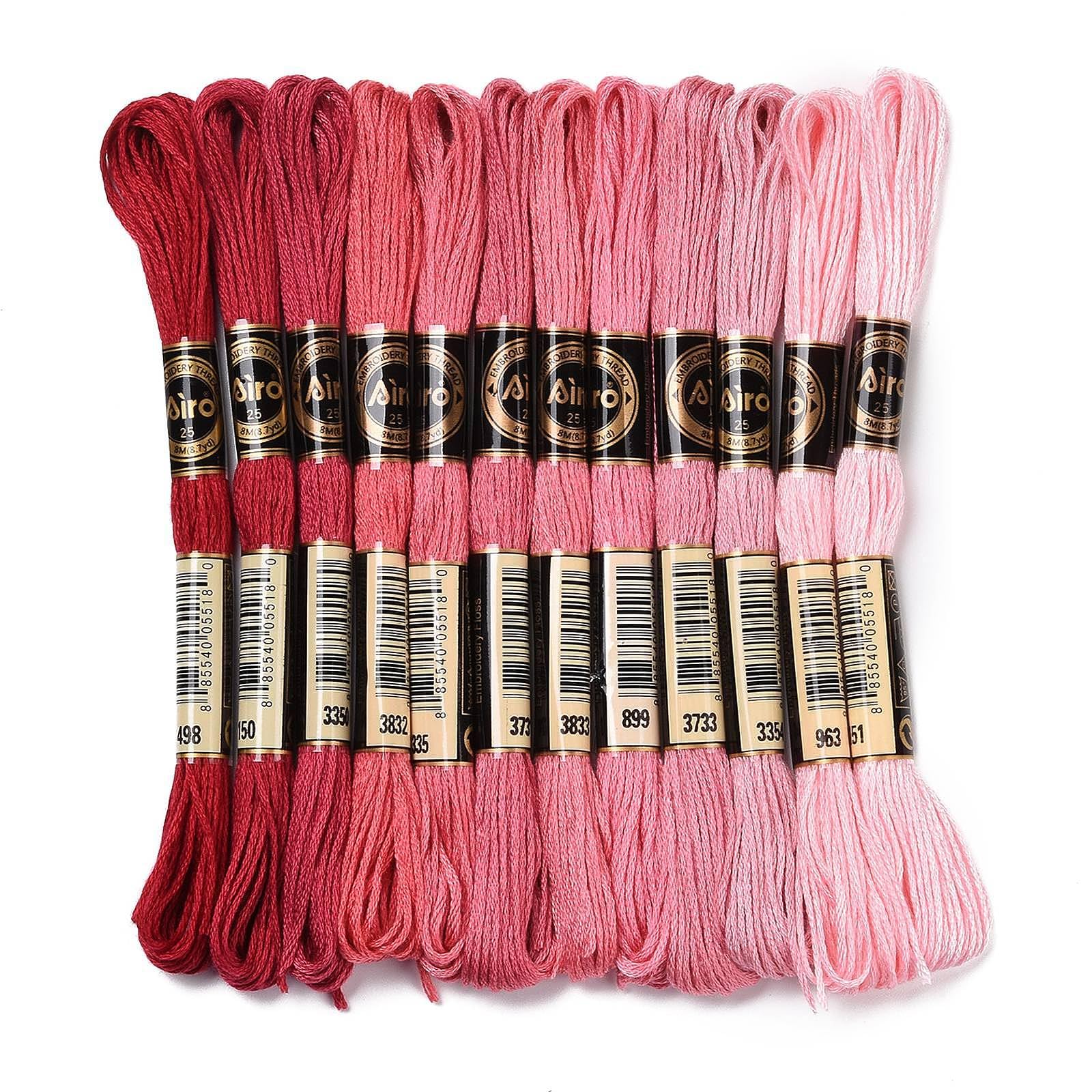 12 Skeins of Red Cross Stitch Thread 0.5 mm Embroidery Thread 6 Strands Polyeste