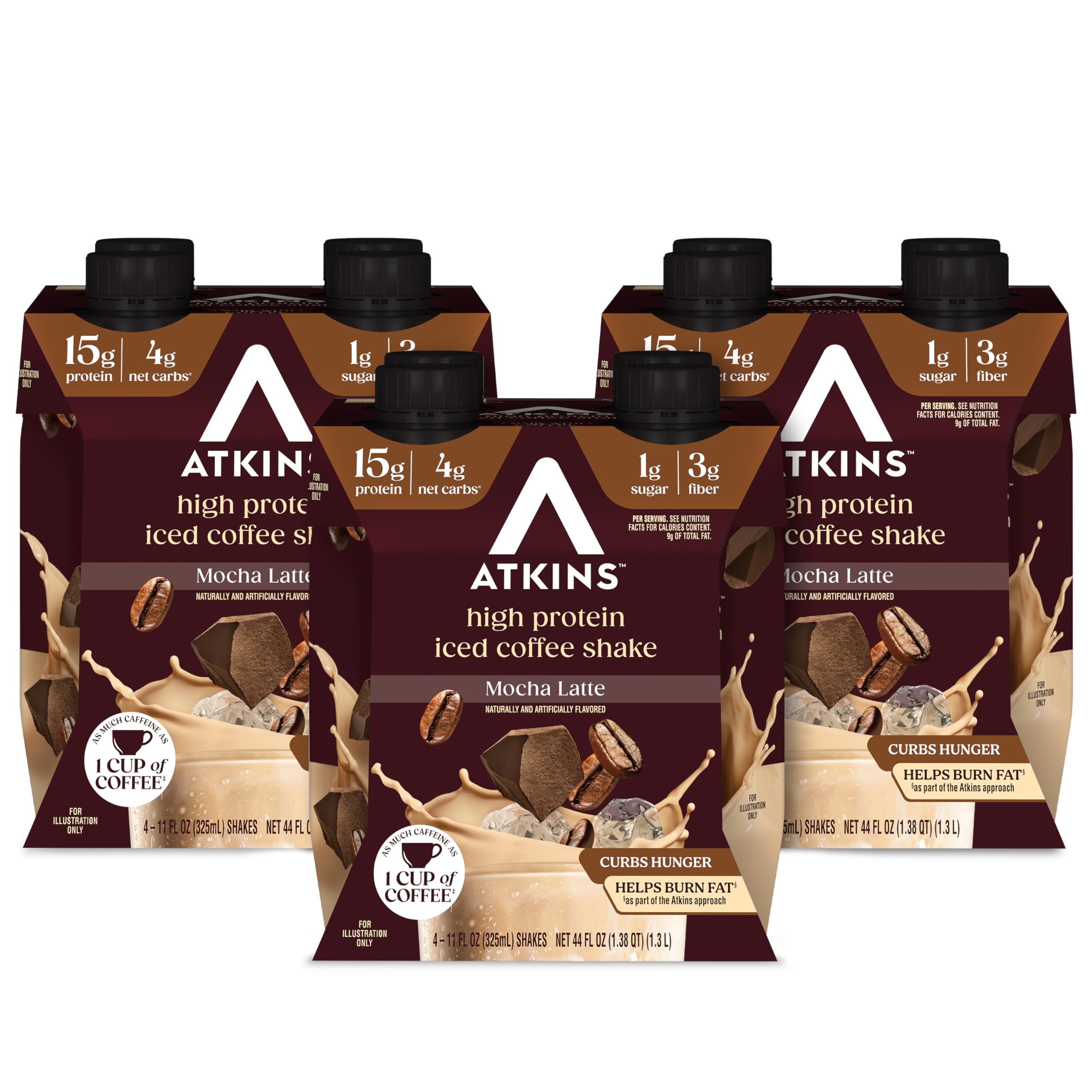 Atkins Mocha Latte Iced Coffee Flavored High Protein Shake, 12 Count | 15g Prote