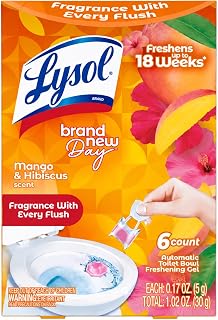 Lysol Click Gel Toilet Bowl Cleaner, Gel Stamp, Mango, 6 Count | Automatic Toilet Bowl Freshening Gel, Toilet Gel Stamps, Septic Safe, Toilet Deodorizer, Bathroom Cleaning Supplies, 18 Weeks