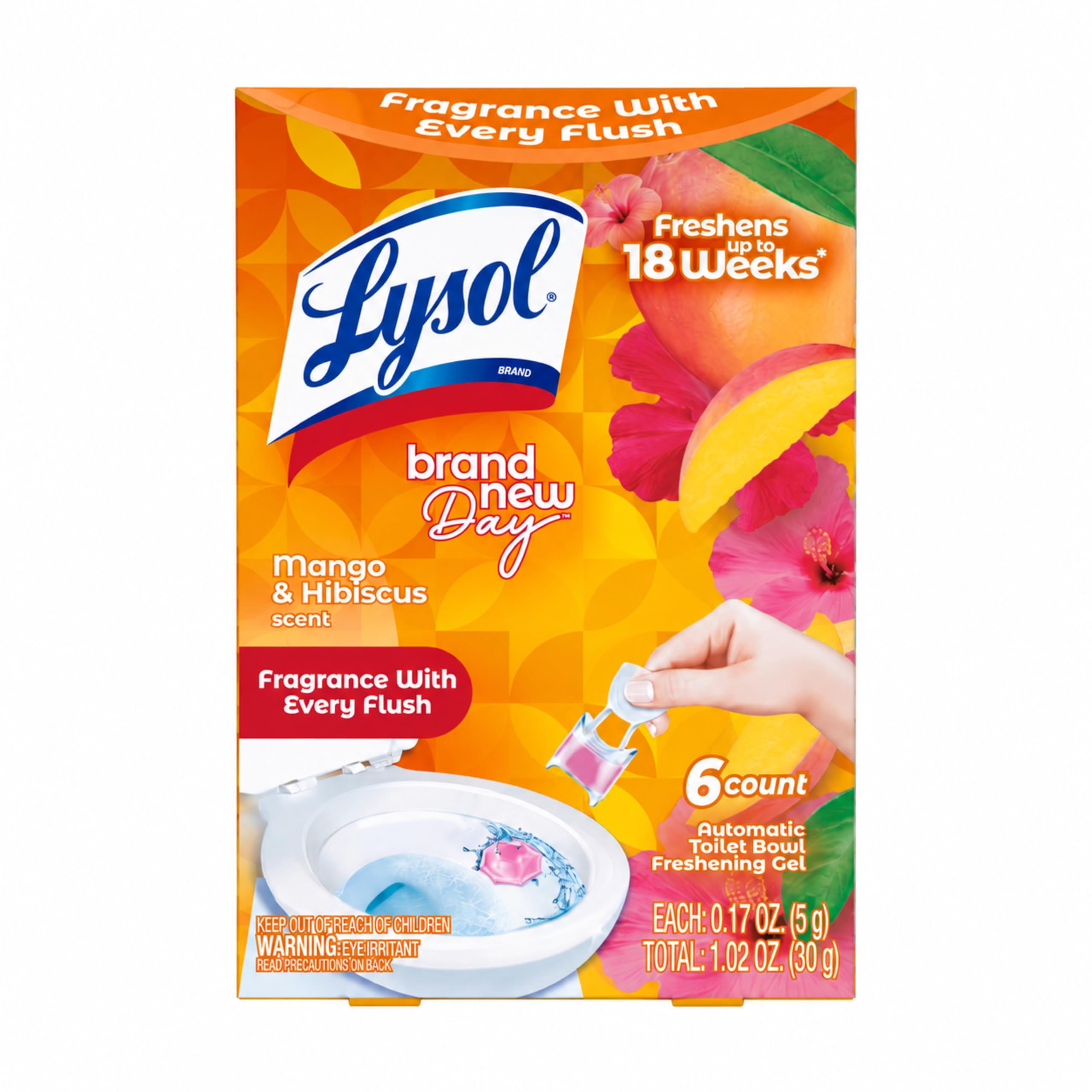 Lysol Click Gel Toilet Bowl Cleaner, Gel Stamp, Mango, 6 Count | Automatic Toile