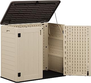 IWDOO Outdoor Storage Cabinet Waterproof 31 Cu.Ft with Lockable Doors | Horizontal Resin Outdoor Storage Shed, Weatherproof Garden Shed Trash Can Storage Box for Backyard, Patio, Garage, Khaki