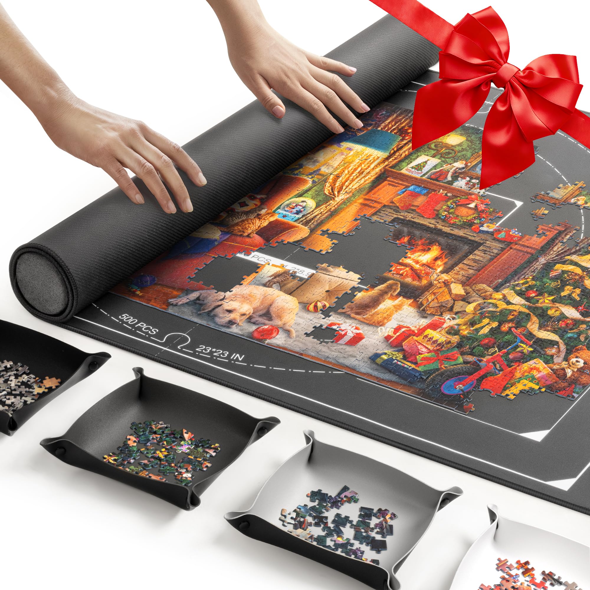 ropoda 1500 Pieces 46" x 26 "Puzzle Mat Roll Up, Puzzle Saver with 4 Large Sorti