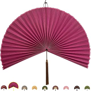 ChumDecor Bamboo Fan Wall Decor, Japanese Wall Fan Decoration, Pink 40 in | Large Oriental and Asian Style Hanging Decoration for Above the Bed Headboard Dresser or an Empty Living Room Space