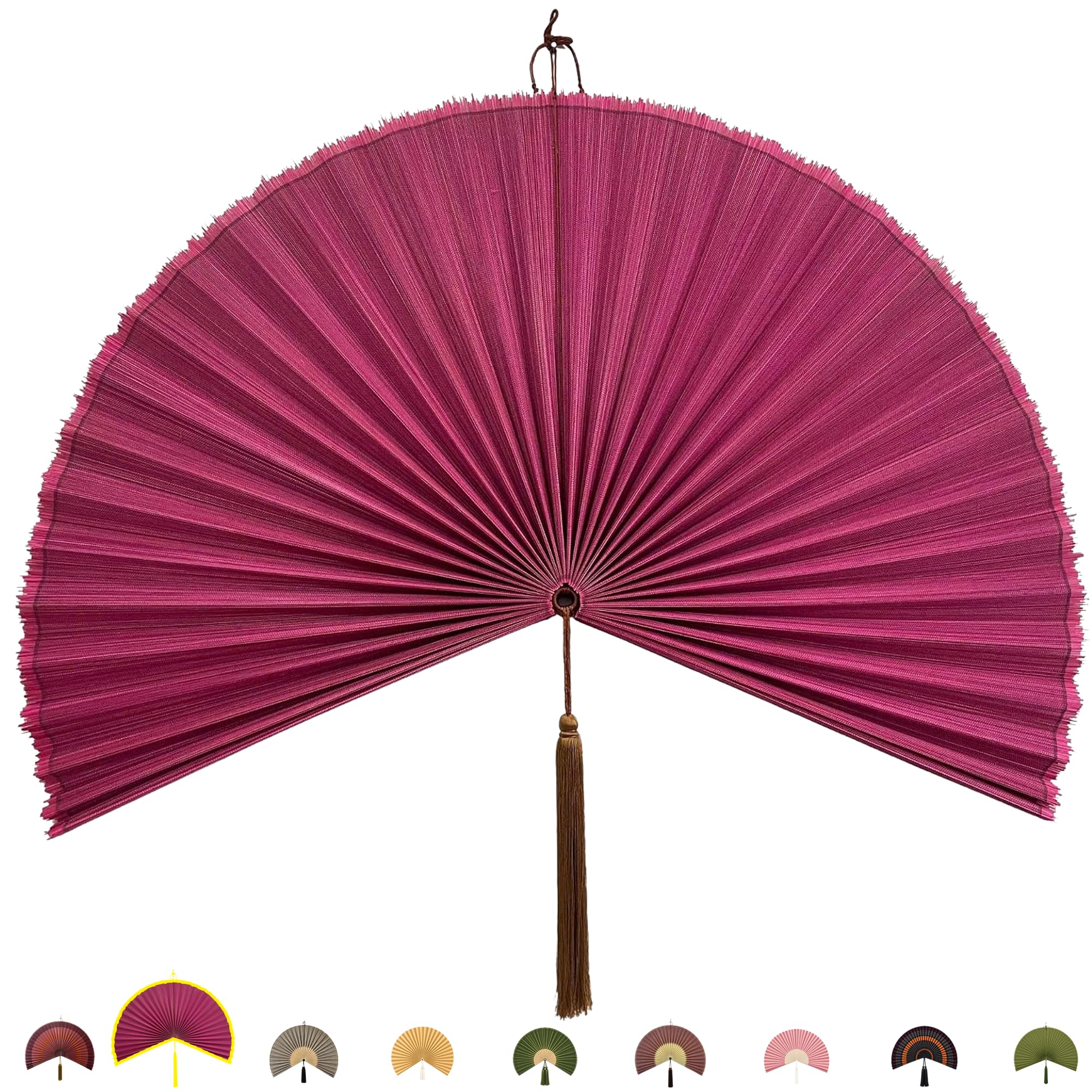 ChumDecor Bamboo Fan Wall Decor, Japanese Wall Fan Decoration, Pink 40 in | Larg