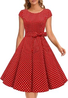 Dressystar Vintage Solid Color Polka Dot 1950s Cap Sleeves Prom Dresses
