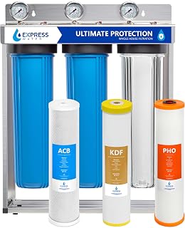 Express Water Whole House Water Filter System, Ultimate Protection, 3-Stage | Reduces Lead, Arsenic, Chromium, Heavy Metals, Chlorine, Anti-Scale Protection, Pressure Release Buttons & 3 Gauges