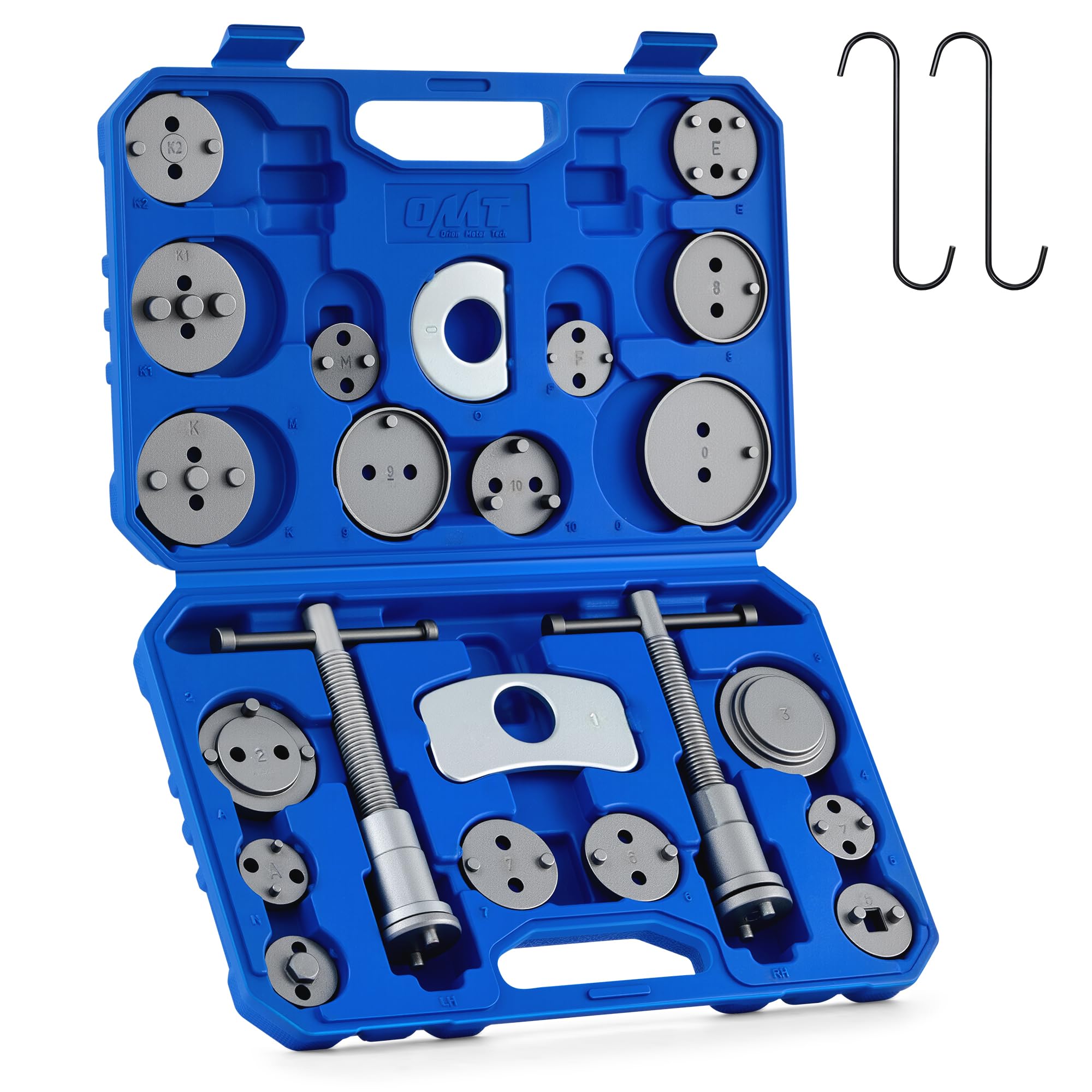 OMT 24pc Brake Caliper Compression Tool with Adapters &amp; Hangers, Sandblast |